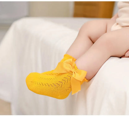 Children's Spring/Summer Thin Breathable Bow Children Girl Short Socks Hollow Out Toddlers Kids Cotton Princess Cute Socks