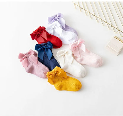 Children's Spring/Summer Thin Breathable Bow Children Girl Short Socks Hollow Out Toddlers Kids Cotton Princess Cute Socks