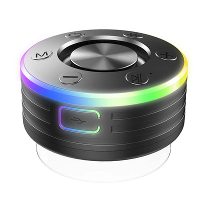 Waterproof Wireless Speaker with Suction Cup/RGB Light Bluetooth-Compatible 5.2 Hands-Free Call/FM Radio for Bathroom Sing-Along