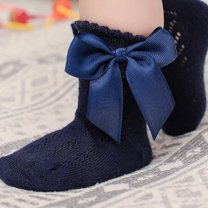 Children's Spring/Summer Thin Breathable Bow Children Girl Short Socks Hollow Out Toddlers Kids Cotton Princess Cute Socks