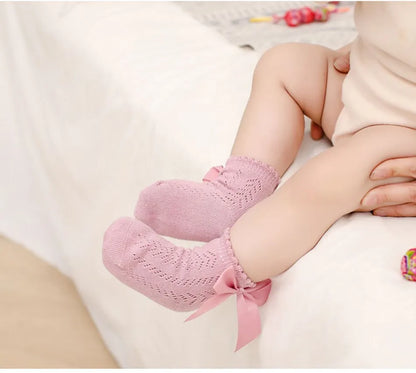 Children's Spring/Summer Thin Breathable Bow Children Girl Short Socks Hollow Out Toddlers Kids Cotton Princess Cute Socks