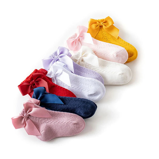 Children's Spring/Summer Thin Breathable Bow Children Girl Short Socks Hollow Out Toddlers Kids Cotton Princess Cute Socks