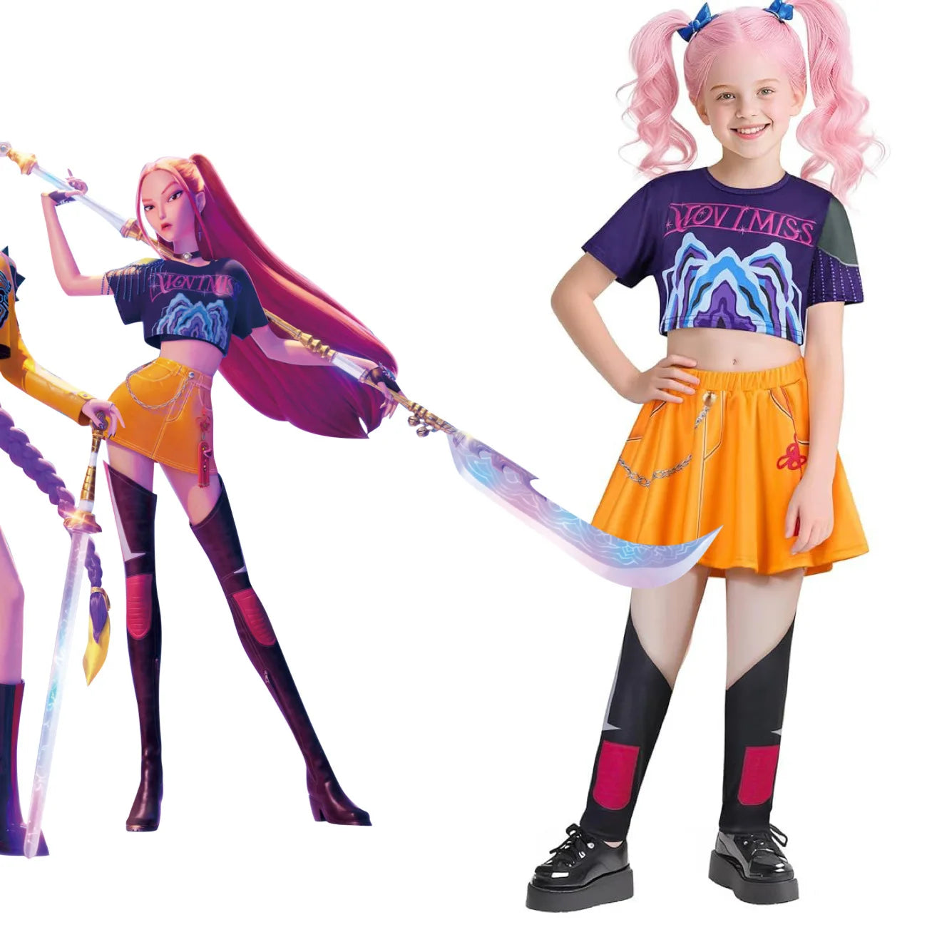 KPOP Demon Mira Huntrix Hunters Kids Clothes Girls Rumi Zoey Mira Cosplay Clothes Elegant Dress Anime Outfit Full Set Halloween