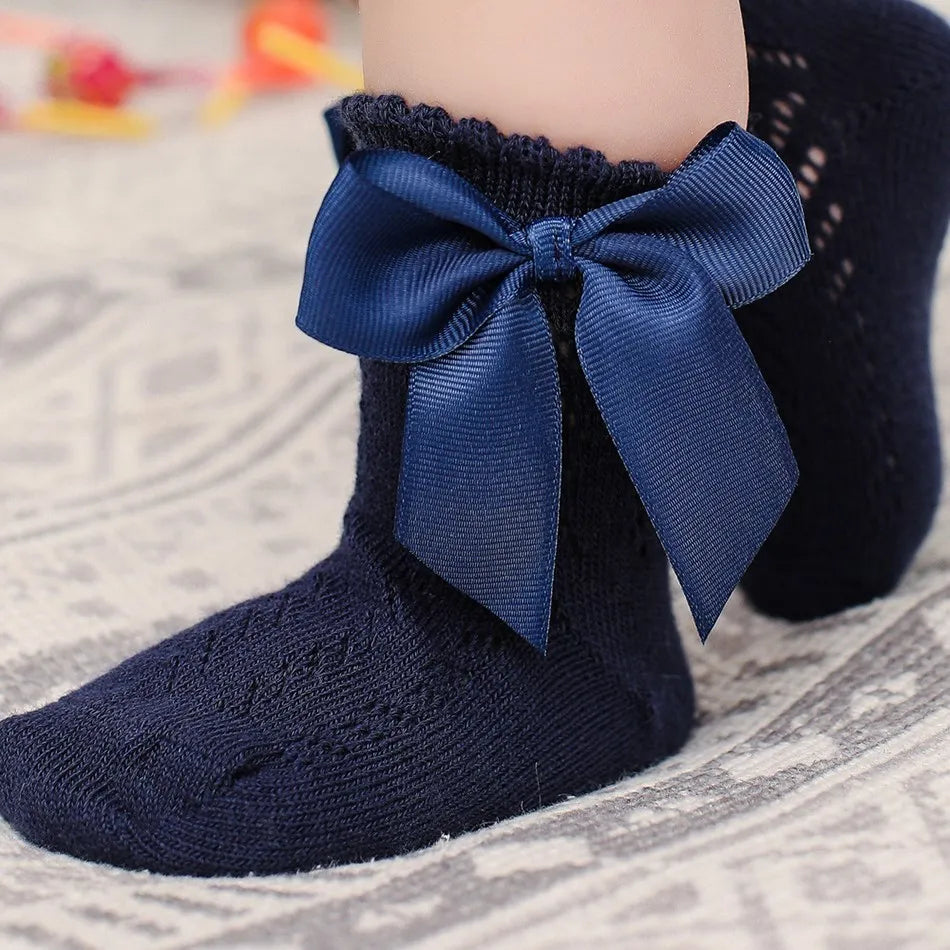 Children's Spring/Summer Thin Breathable Bow Children Girl Short Socks Hollow Out Toddlers Kids Cotton Princess Cute Socks