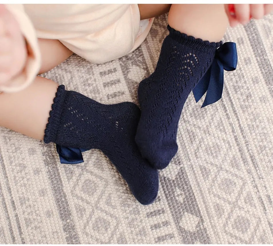 Children's Spring/Summer Thin Breathable Bow Children Girl Short Socks Hollow Out Toddlers Kids Cotton Princess Cute Socks