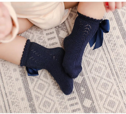 Children's Spring/Summer Thin Breathable Bow Children Girl Short Socks Hollow Out Toddlers Kids Cotton Princess Cute Socks