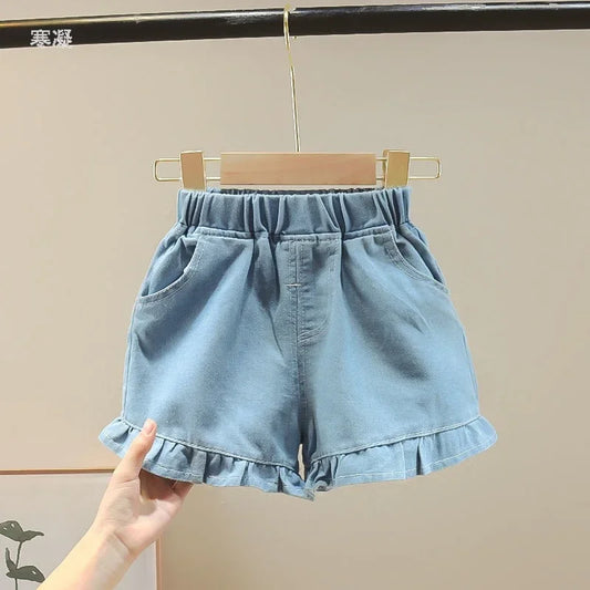 2024 Summer Girls Clothes Children Outwear Shorts With Ruffle Toddler Girl Cool Thin Denim Trousers