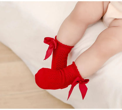 Children's Spring/Summer Thin Breathable Bow Children Girl Short Socks Hollow Out Toddlers Kids Cotton Princess Cute Socks