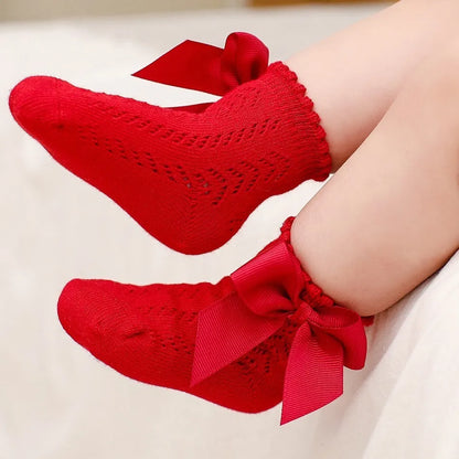 Children's Spring/Summer Thin Breathable Bow Children Girl Short Socks Hollow Out Toddlers Kids Cotton Princess Cute Socks