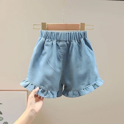 2024 Summer Girls Clothes Children Outwear Shorts With Ruffle Toddler Girl Cool Thin Denim Trousers