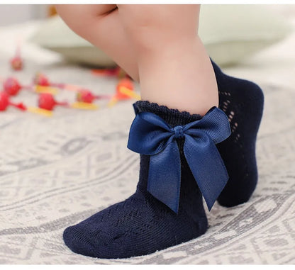 Children's Spring/Summer Thin Breathable Bow Children Girl Short Socks Hollow Out Toddlers Kids Cotton Princess Cute Socks