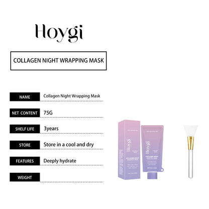 Hydrolyzed Collagen Overnight Facial Mask Wrapping Peel-Off Mask Hydrating Firming Mask for Elasticity Reduces Sagging Dullness