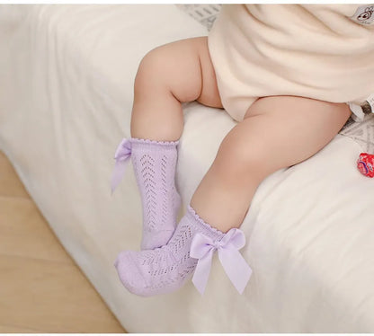 Children's Spring/Summer Thin Breathable Bow Children Girl Short Socks Hollow Out Toddlers Kids Cotton Princess Cute Socks