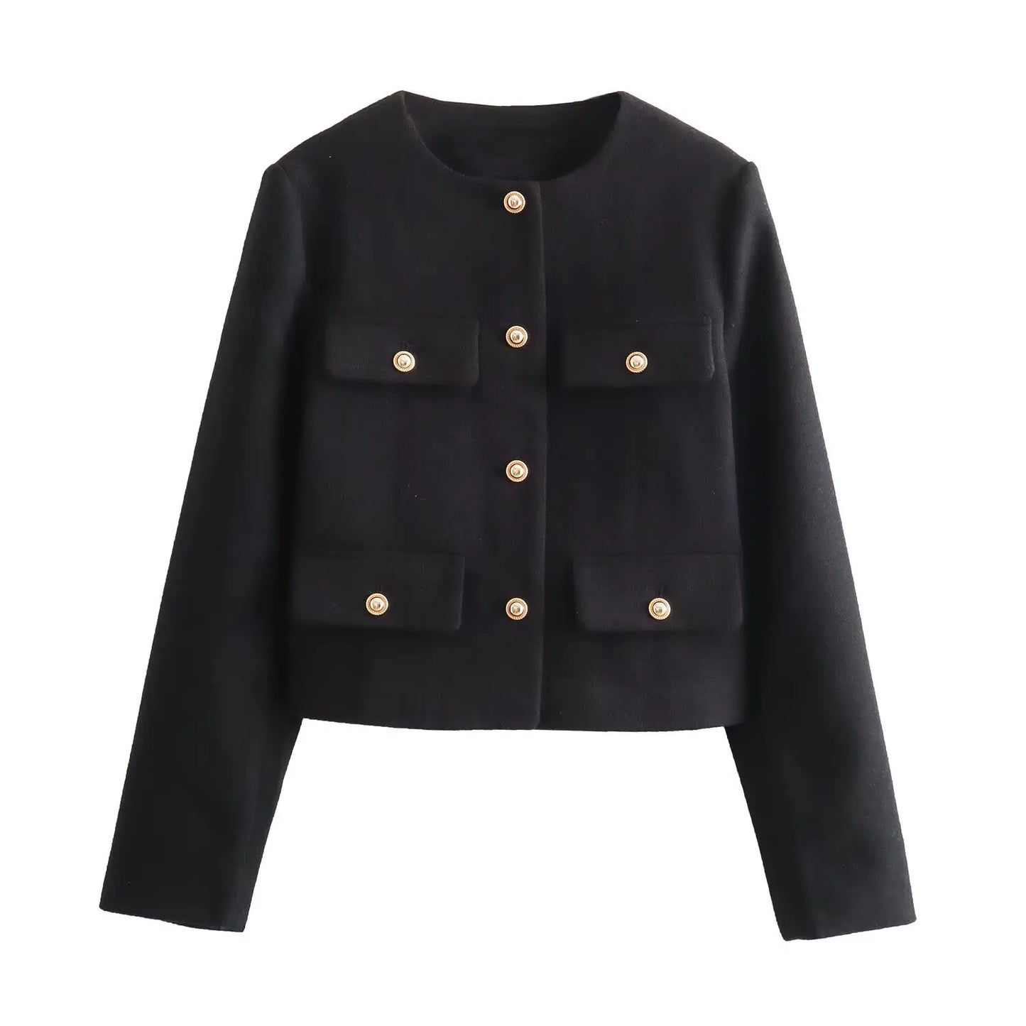UNIZERA Winter New Product Women's Fashion and Casual Versatile Round Neck Flip Decoration Short Suit Coat