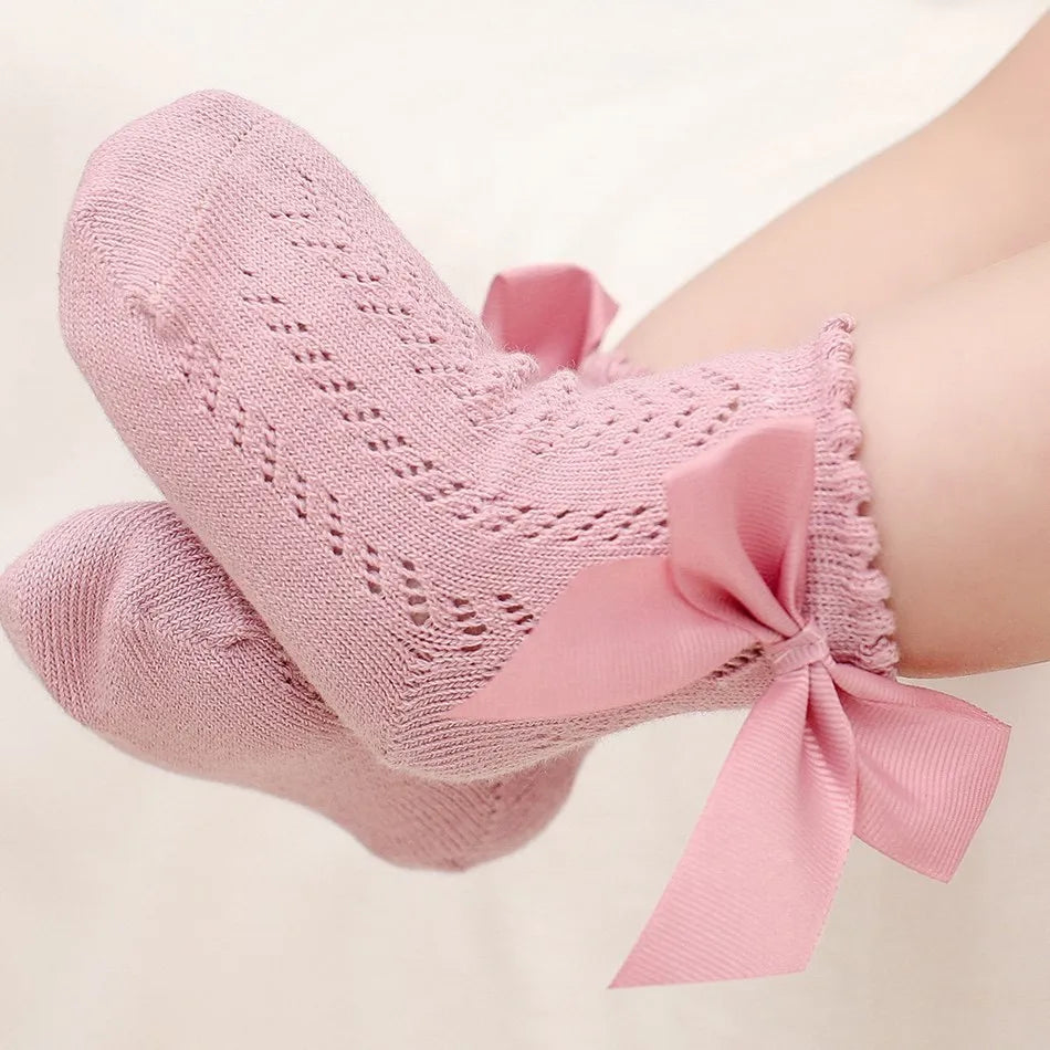 Children's Spring/Summer Thin Breathable Bow Children Girl Short Socks Hollow Out Toddlers Kids Cotton Princess Cute Socks
