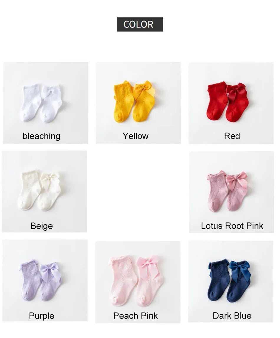 Children's Spring/Summer Thin Breathable Bow Children Girl Short Socks Hollow Out Toddlers Kids Cotton Princess Cute Socks