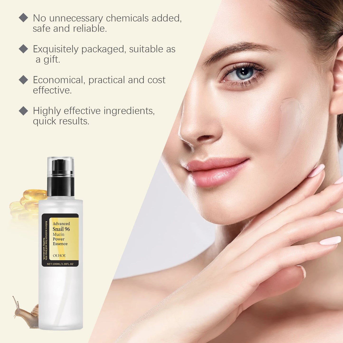 Ouhoe Snail Collagen Face Cream Repair Essence Moisturizing Lifting Firming Smoothing Nourishing Cream Korean Cosmetics Skin Car