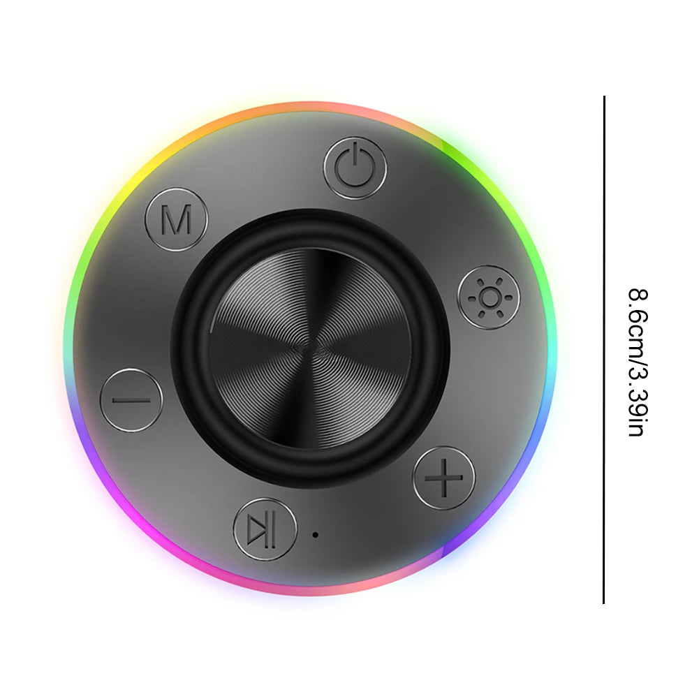 Waterproof Wireless Speaker with Suction Cup/RGB Light Bluetooth-Compatible 5.2 Hands-Free Call/FM Radio for Bathroom Sing-Along