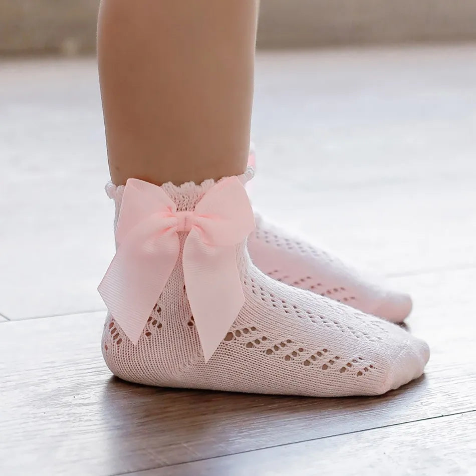 Children's Spring/Summer Thin Breathable Bow Children Girl Short Socks Hollow Out Toddlers Kids Cotton Princess Cute Socks