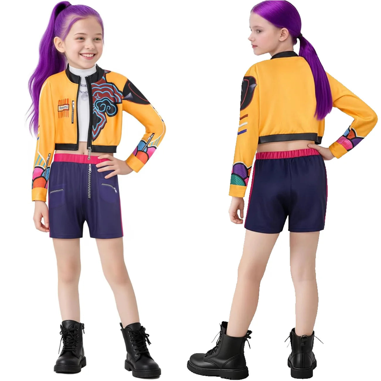 KPOP Demon Mira Huntrix Hunters Kids Clothes Girls Rumi Zoey Mira Cosplay Clothes Elegant Dress Anime Outfit Full Set Halloween