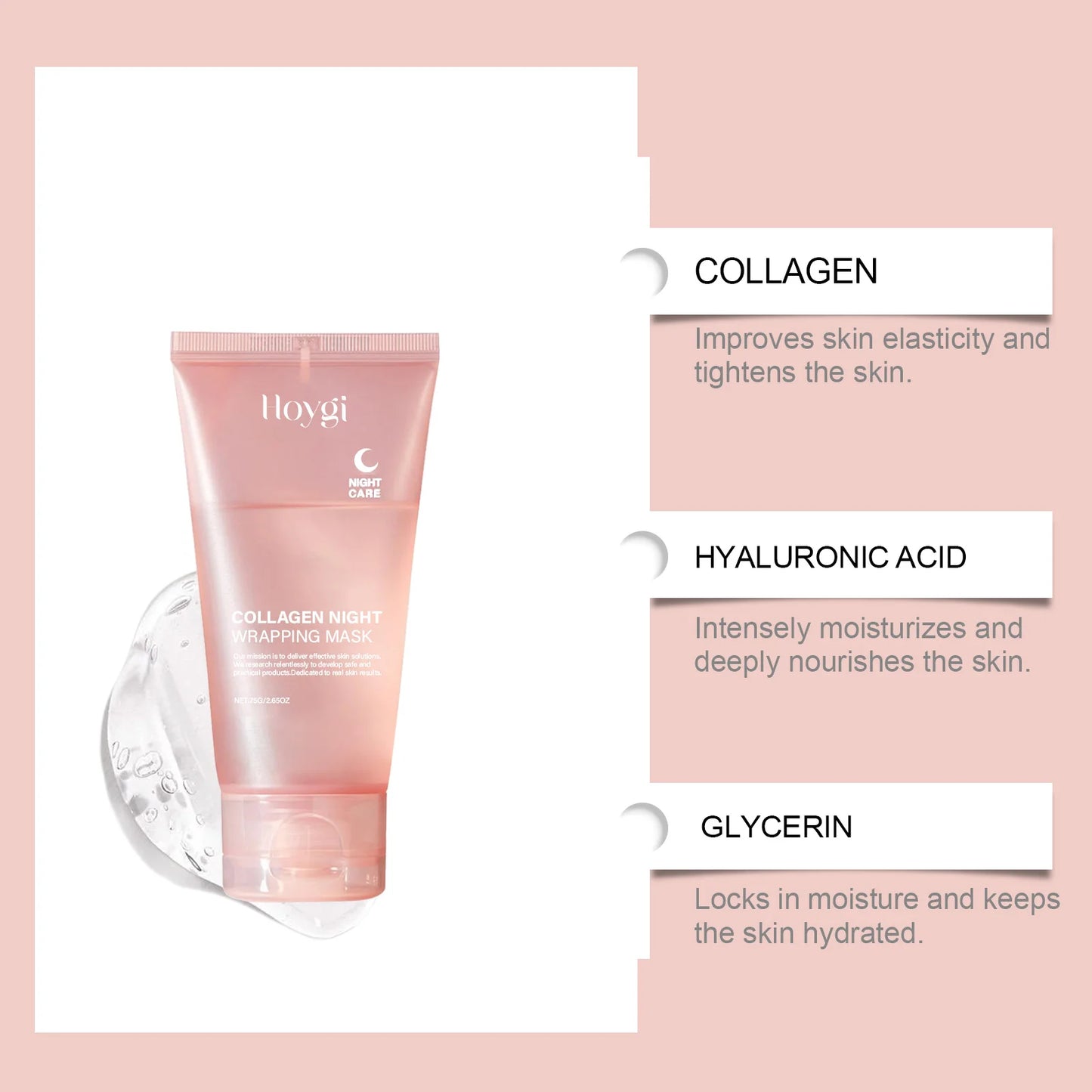 Hydrolyzed Collagen Overnight Facial Mask Wrapping Peel-Off Mask Hydrating Firming Mask for Elasticity Reduces Sagging Dullness