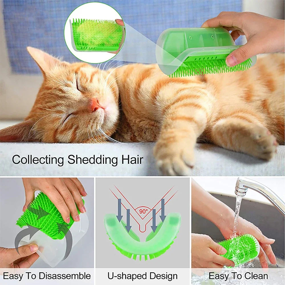 Cat Corner Brush Comb Massager for Cat Arch Plastic Scratcher Remove Hair Comb Grooming with Catnip Cat Self Cleaning Cat Supply