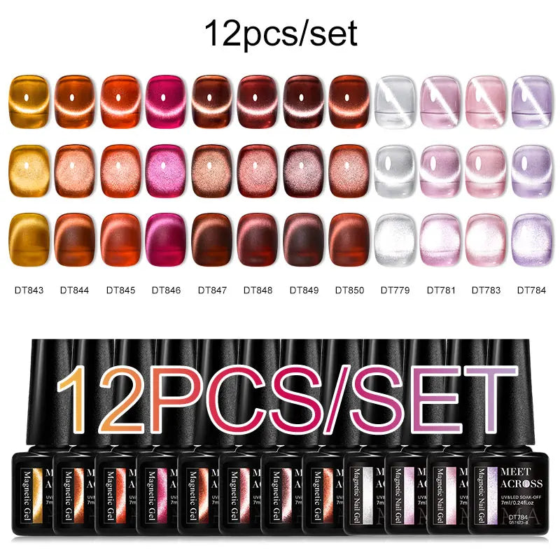 MEET ACROSS 12PCS/Set Pink Glitter Gel Nail Polish Macaron Blue Semi Permanent Nail Art Gel Varnish Spring Summer Manicure Kits