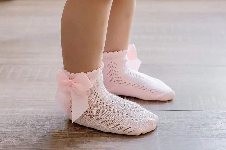 Children's Spring/Summer Thin Breathable Bow Children Girl Short Socks Hollow Out Toddlers Kids Cotton Princess Cute Socks