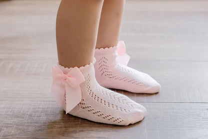 Children's Spring/Summer Thin Breathable Bow Children Girl Short Socks Hollow Out Toddlers Kids Cotton Princess Cute Socks