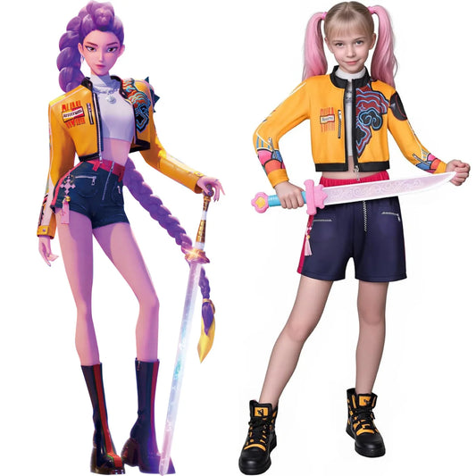 KPOP Demon Mira Huntrix Hunters Kids Clothes Girls Rumi Zoey Mira Cosplay Clothes Elegant Dress Anime Outfit Full Set Halloween