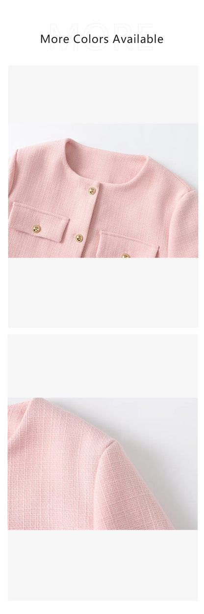 UNIZERA Winter New Product Women's Fashion and Casual Versatile Round Neck Flip Decoration Short Suit Coat
