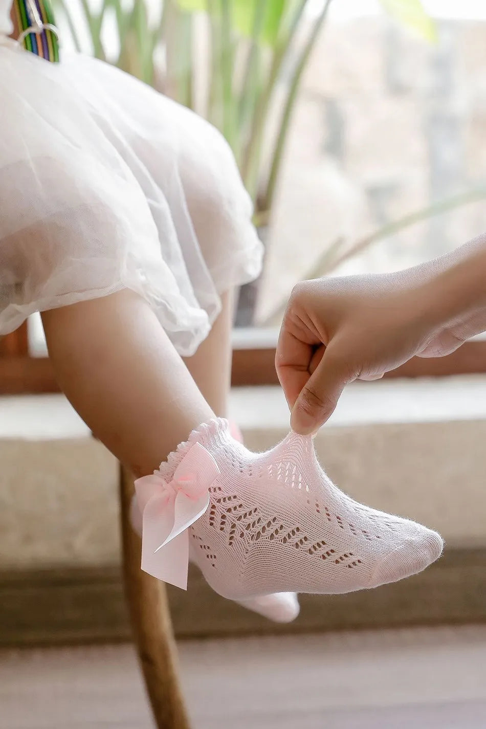 Children's Spring/Summer Thin Breathable Bow Children Girl Short Socks Hollow Out Toddlers Kids Cotton Princess Cute Socks