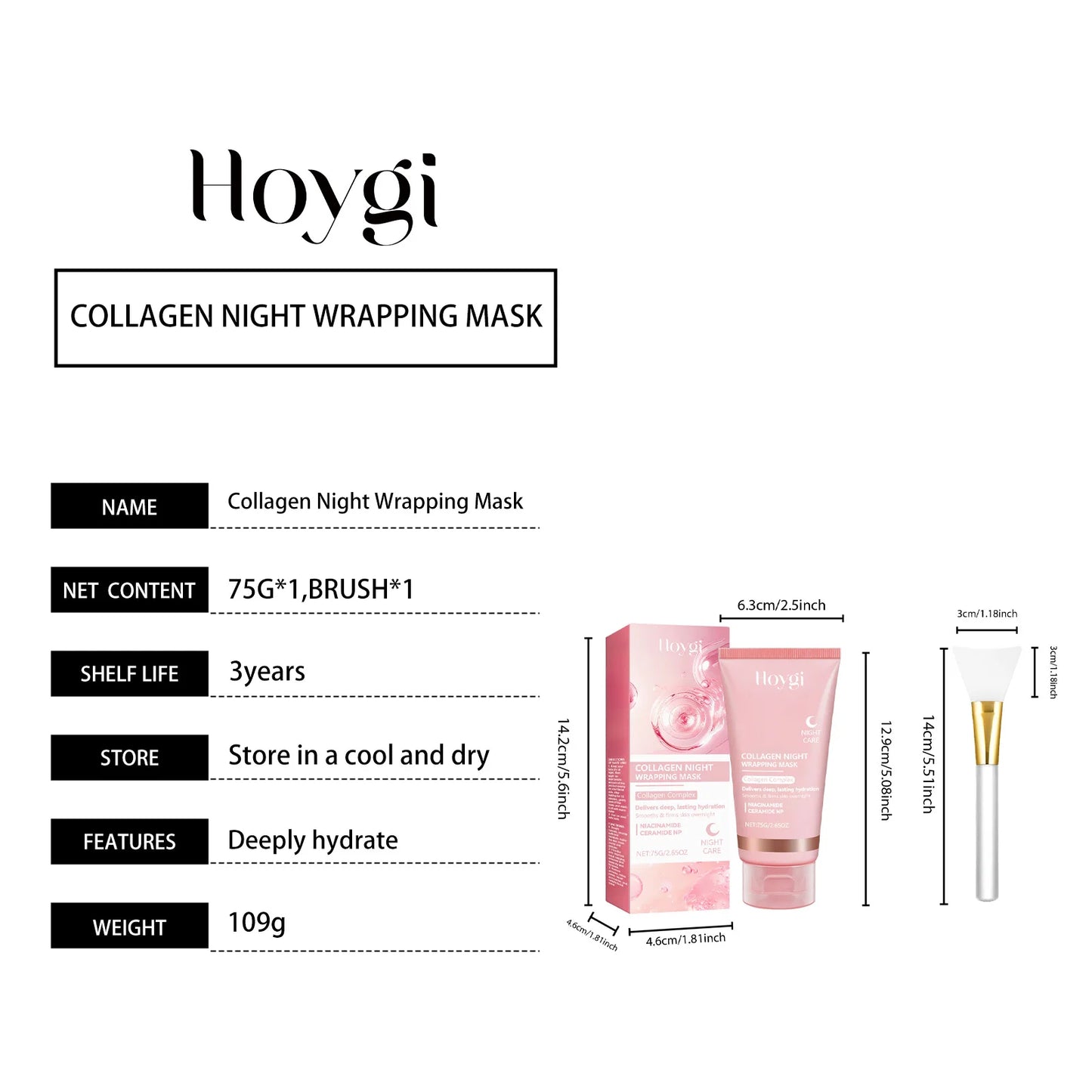 Hydrolyzed Collagen Overnight Facial Mask Wrapping Peel-Off Mask Hydrating Firming Mask for Elasticity Reduces Sagging Dullness