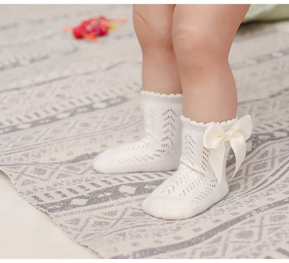 Children's Spring/Summer Thin Breathable Bow Children Girl Short Socks Hollow Out Toddlers Kids Cotton Princess Cute Socks