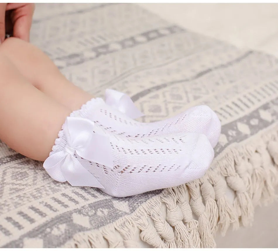 Children's Spring/Summer Thin Breathable Bow Children Girl Short Socks Hollow Out Toddlers Kids Cotton Princess Cute Socks