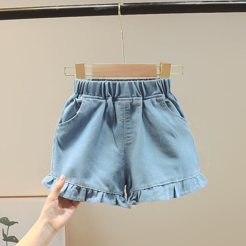 2024 Summer Girls Clothes Children Outwear Shorts With Ruffle Toddler Girl Cool Thin Denim Trousers