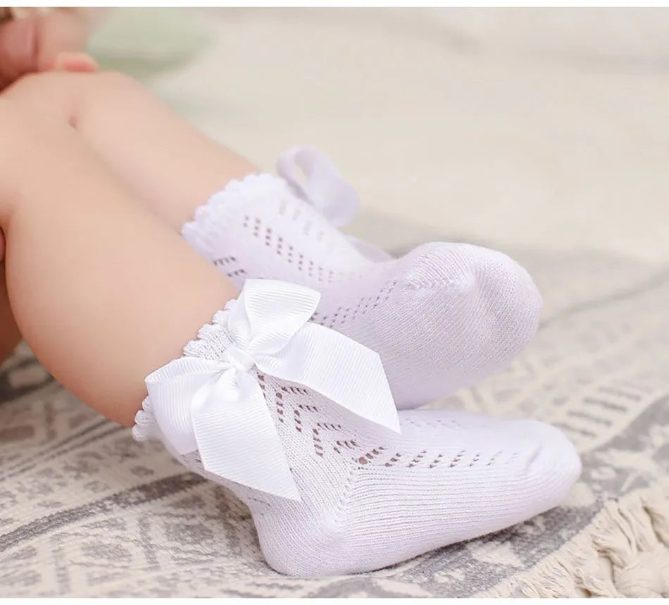 Children's Spring/Summer Thin Breathable Bow Children Girl Short Socks Hollow Out Toddlers Kids Cotton Princess Cute Socks