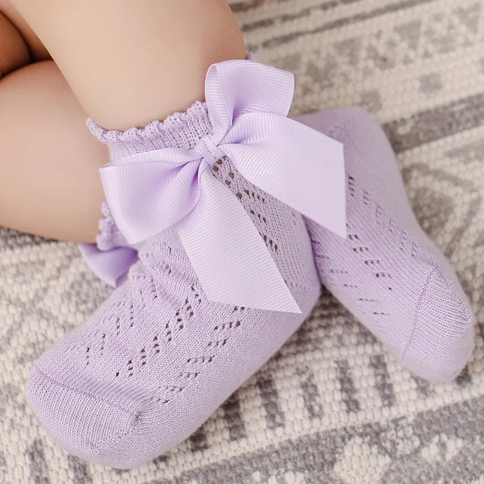 Children's Spring/Summer Thin Breathable Bow Children Girl Short Socks Hollow Out Toddlers Kids Cotton Princess Cute Socks