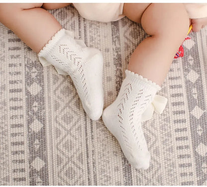 Children's Spring/Summer Thin Breathable Bow Children Girl Short Socks Hollow Out Toddlers Kids Cotton Princess Cute Socks
