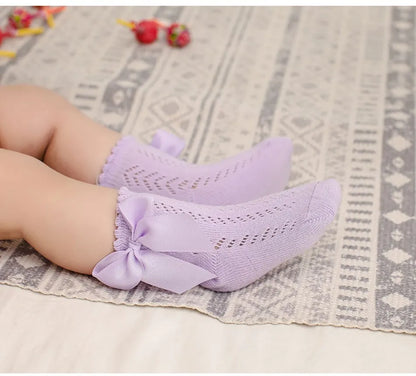 Children's Spring/Summer Thin Breathable Bow Children Girl Short Socks Hollow Out Toddlers Kids Cotton Princess Cute Socks