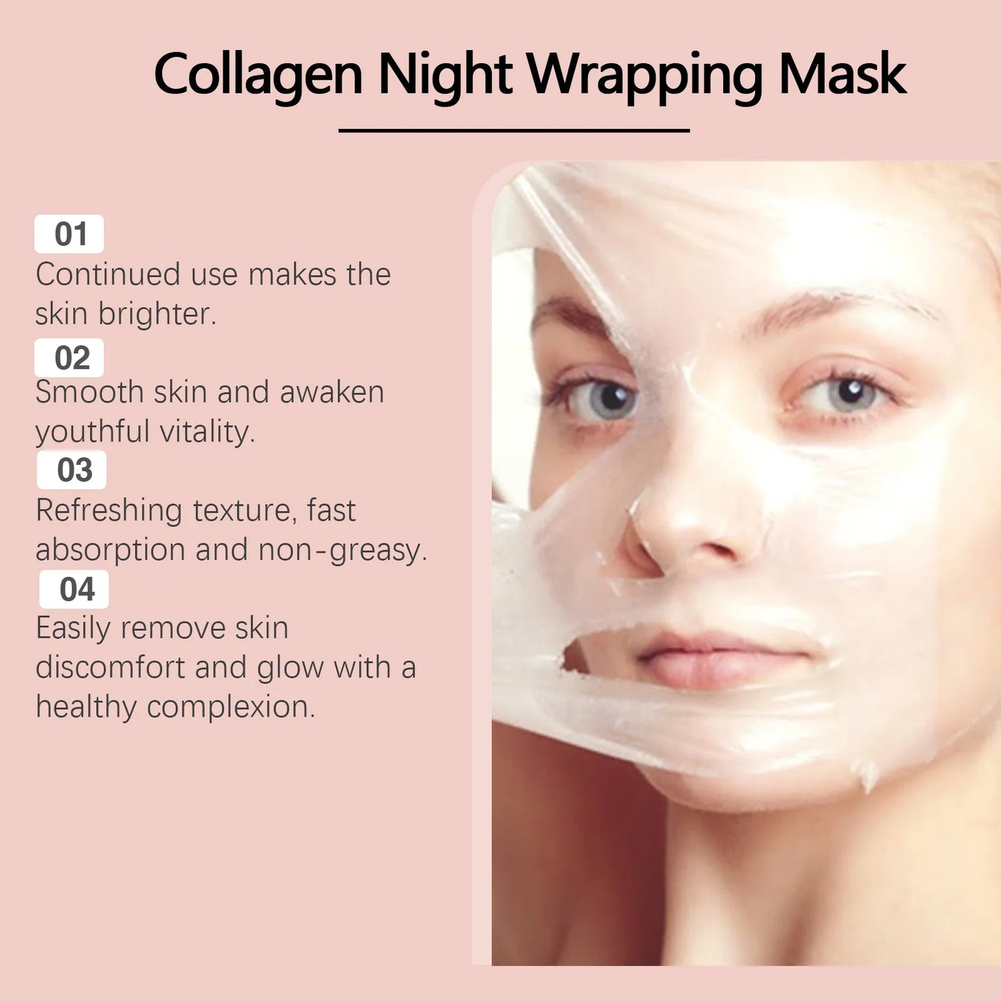 Hydrolyzed Collagen Overnight Facial Mask Wrapping Peel-Off Mask Hydrating Firming Mask for Elasticity Reduces Sagging Dullness