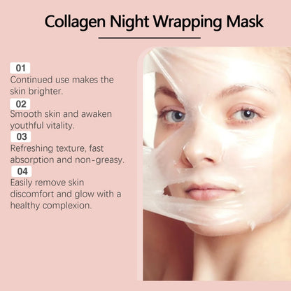 Hydrolyzed Collagen Overnight Facial Mask Wrapping Peel-Off Mask Hydrating Firming Mask for Elasticity Reduces Sagging Dullness