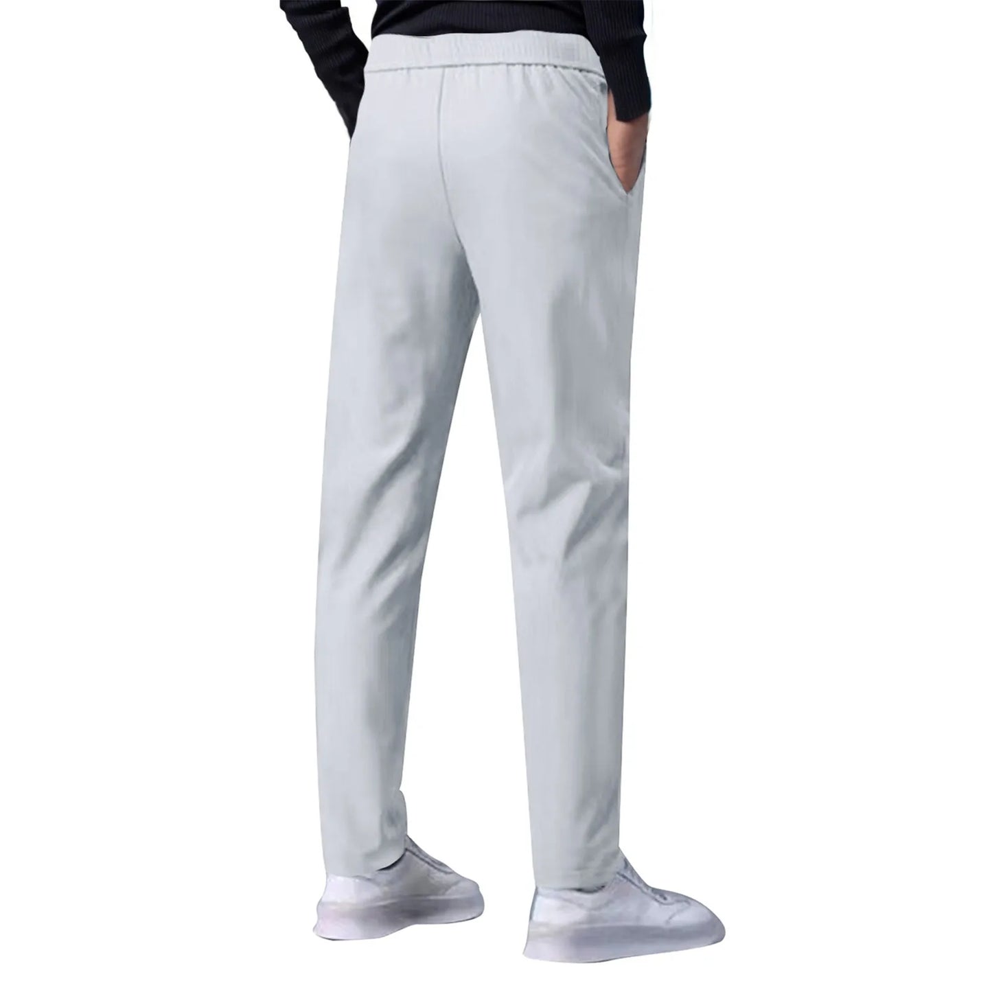 Men Fast Dry Stretch Pants Ice Silk Trousers Solid Color Mid-Waist Loose Breathable Straight-Leg Casual Pants Thin Sports Pants