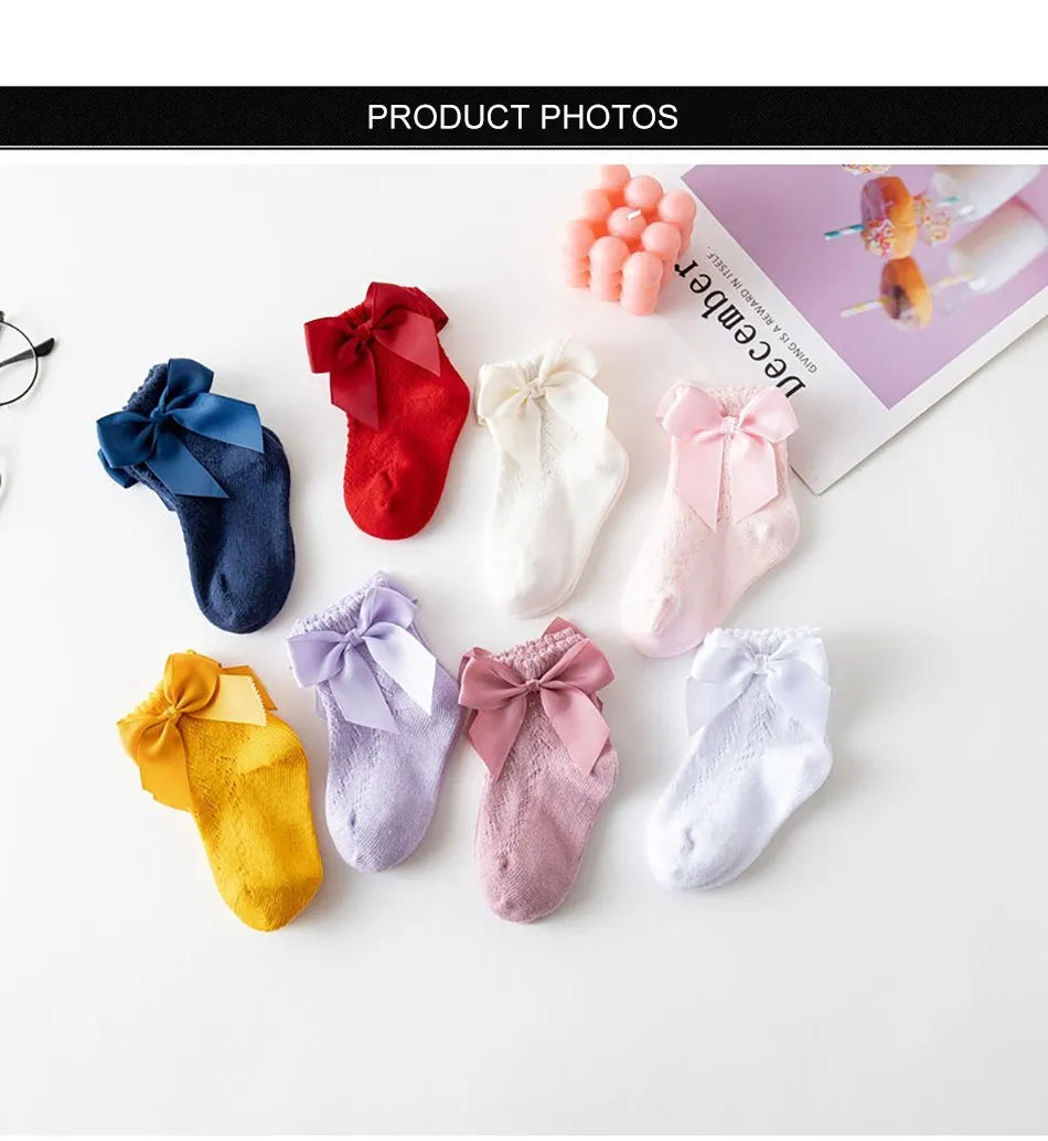 Children's Spring/Summer Thin Breathable Bow Children Girl Short Socks Hollow Out Toddlers Kids Cotton Princess Cute Socks