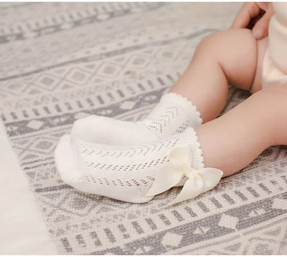 Children's Spring/Summer Thin Breathable Bow Children Girl Short Socks Hollow Out Toddlers Kids Cotton Princess Cute Socks